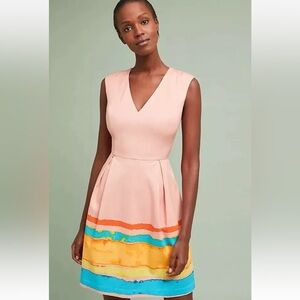 Anthropologie Tracy Reese Peach Sleeveless Pleated Dress with Pockets sz 14